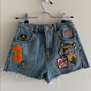 Topshop mom jeans shorts with patches